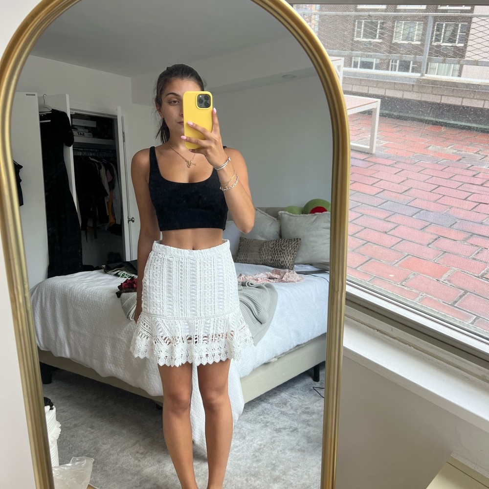BB Dakota white crochet mini skirt